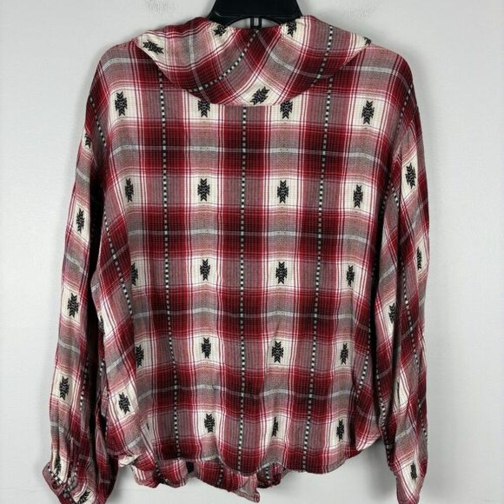 Vintage‎ Cabin Western Southwestern Red Rodeo Womens Top Sz L Ruffle Long Sleeve - Picture 4 of 7